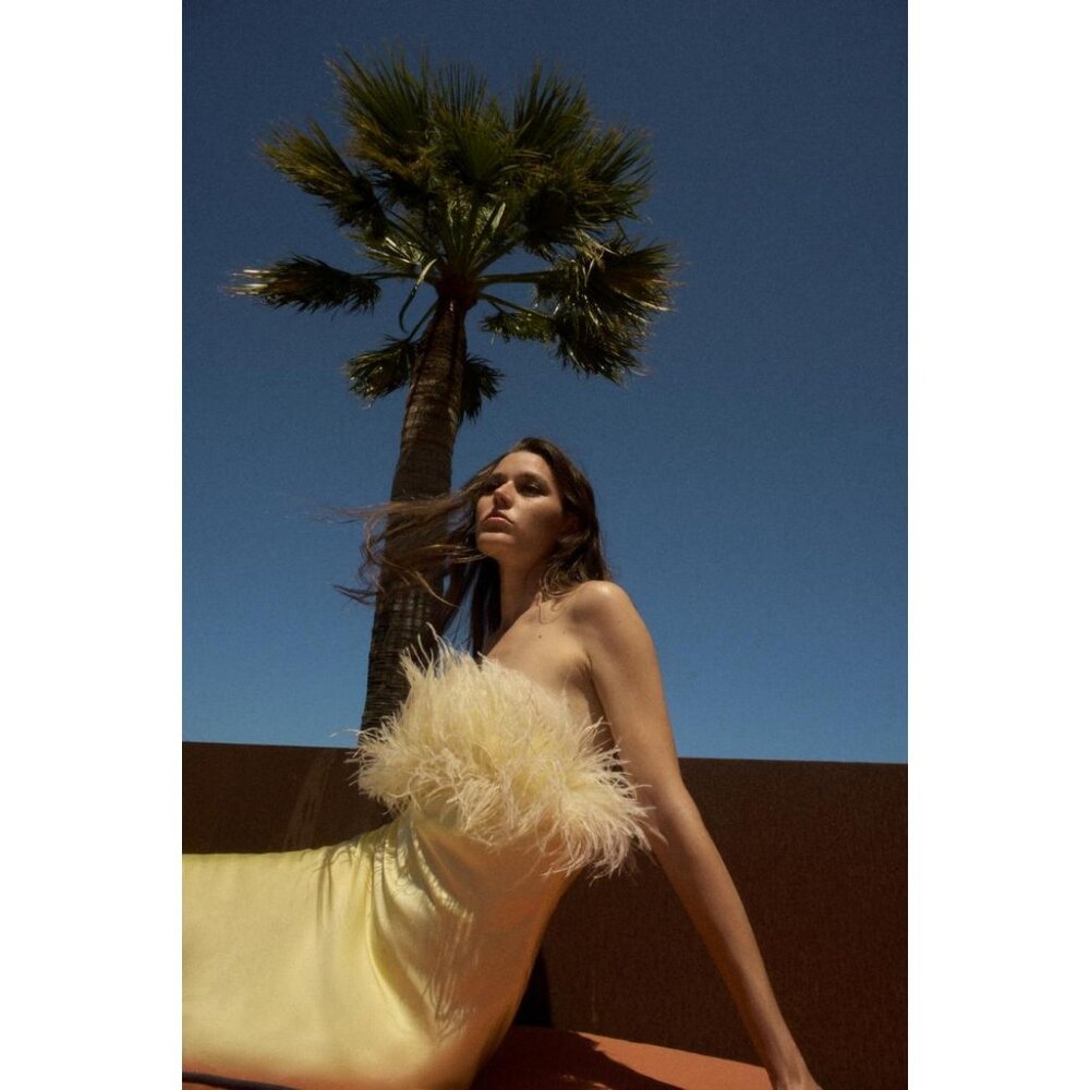 ZARA FEATHERED SATIN MIDI DRESS